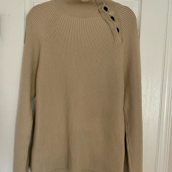 Gucci Ribbed Sweater Mock Neck Side Leather Button Detail Tan Size Large - Picture 1 of 7